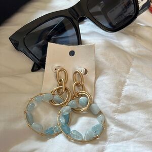 Free People Gold & Ocean Blue stone earrings